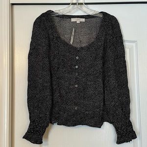 LOFT Black White Square Neck Dotted Blouse Size XS NWT